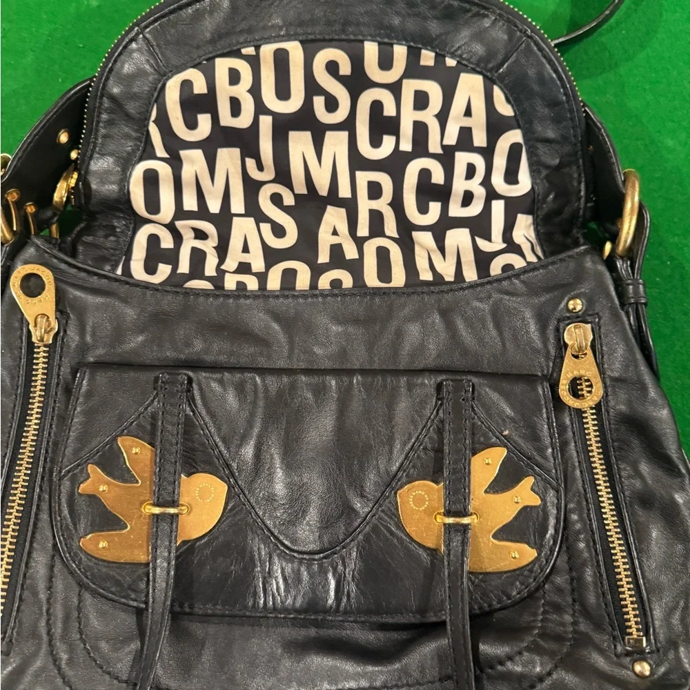 Marc Jacobs Black Shoulder Bag with Gold Bird Accents